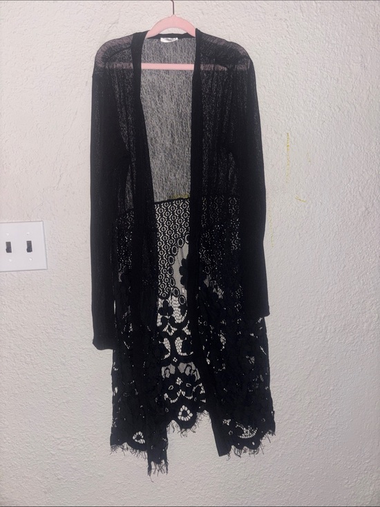 Siren Lily Sweaters - Siren Lily Black Open-Front Lace Hem Cardigan size small